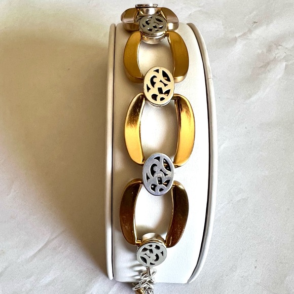 Brighton Sensation Chunky Two Tone Link Bracelet Hammered Gold & Silver Plated - Picture 4 of 9